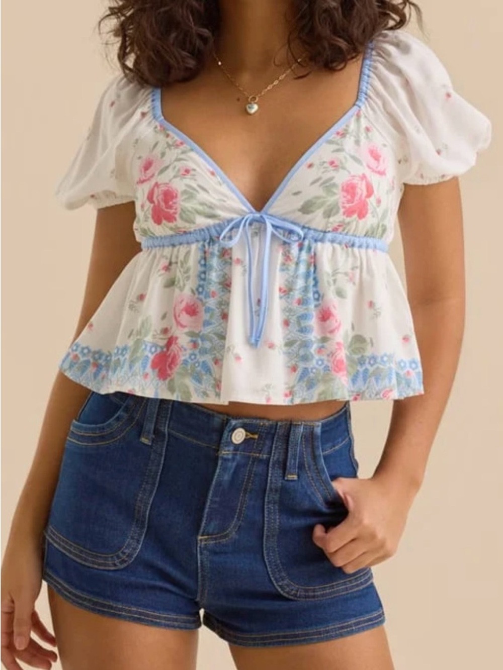 ISO Bea Puff Sleeve Patchwork Top